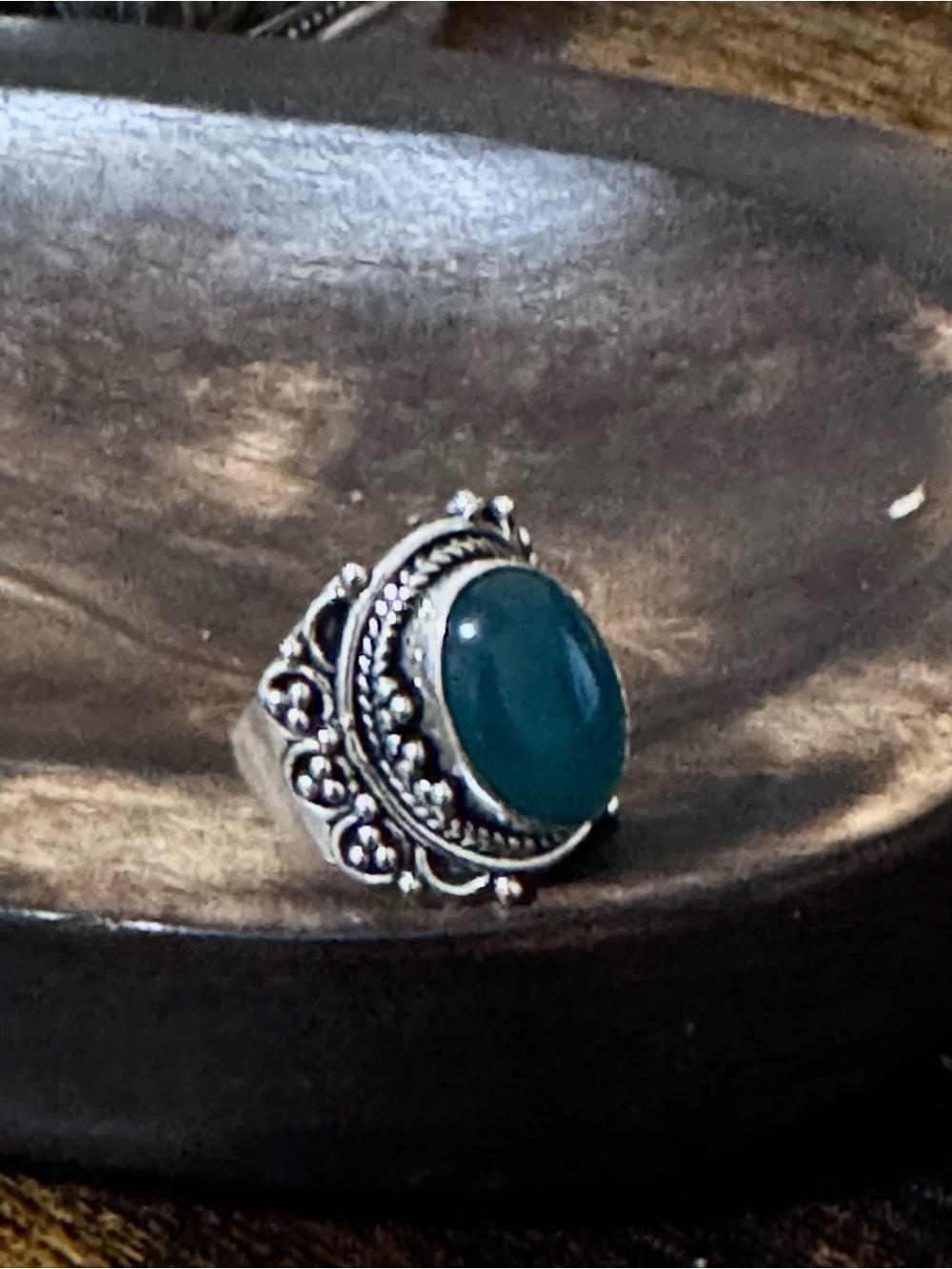 Green Onyx Stone Sterling-Style Statement Ring size 7